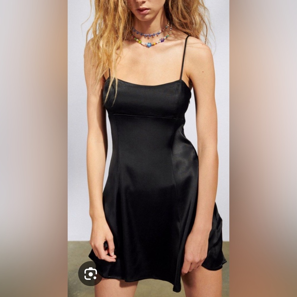 ZARA SATIN SLIP MINI DRESS BLACK